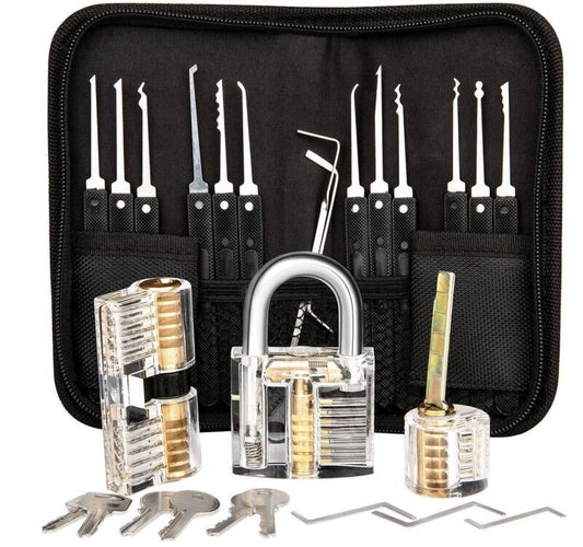 Professional Locksmith Factory Lock Pick Set Practice Lock Training Tool Kit with 3 transparent locks